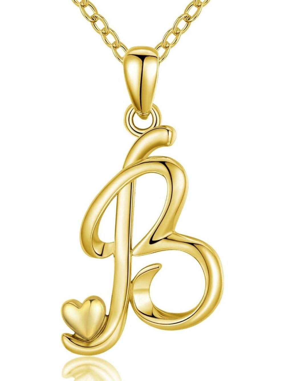 Women's Initial B Necklace Sterling Gold Letter Pendant Rose Gold Heart Chain